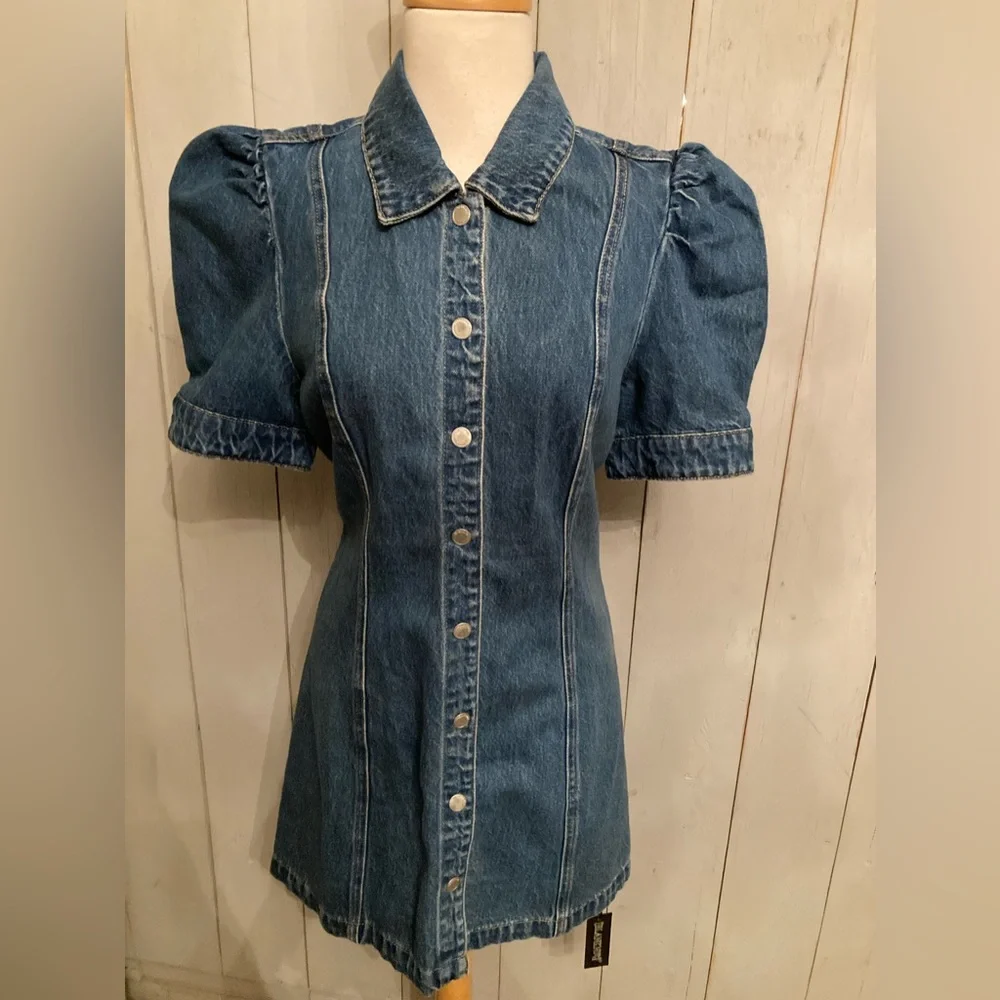 Blanknyc‎ Walk In The Park Blue Denim Snap Shirt Mini Dress Size Large New